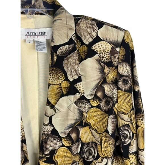 Sunny Leigh Vintage Silk Sea Shells Print Pockets Button Front Blazer Size Small - Picture 10 of 10